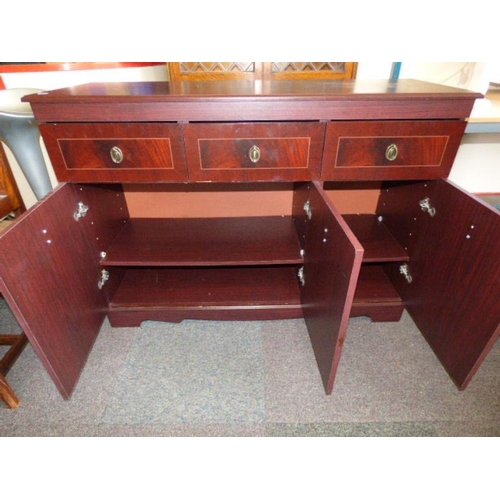 474 - Dark wooden sideboard - three drawers & cupboards