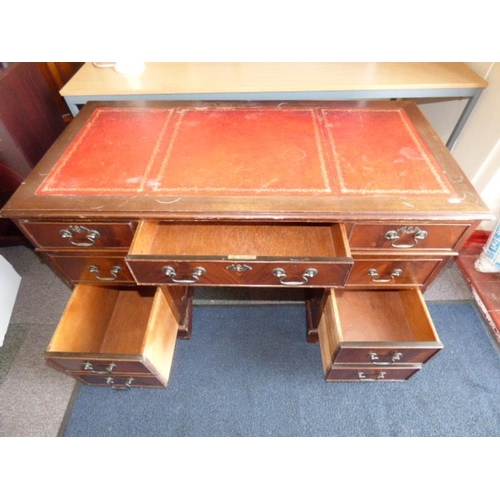 475 - Vintage Three Piece Leather Inlaid Pedestal Desk