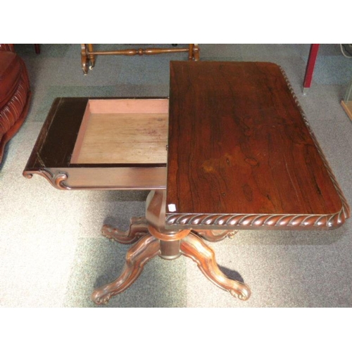 432 - Regency Style Card Table having Fold Over Swivel Top raised on 4 legs terminated in Brass Castors