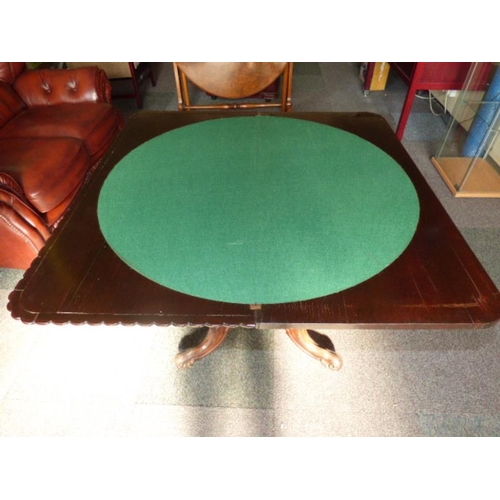 432 - Regency Style Card Table having Fold Over Swivel Top raised on 4 legs terminated in Brass Castors