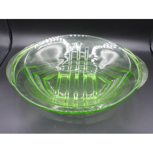 251 - Selection of Uranium Glass including Art Deco Dressing Table Set and Bowl