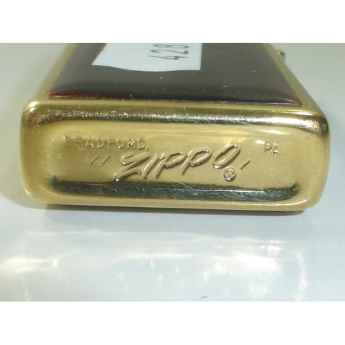 373 - Small Zippo Lighter with Amber decoration