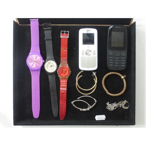 401 - Mixed Tray of Collectables including Swatch Watches, Mobile Phone's, and Jewellery