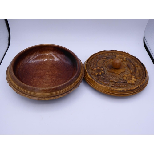 3 - Hand Carved Wooded Lidded Trinket Bowl (7