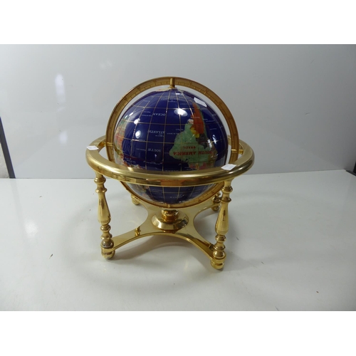 6 - Semi-Precious Stoned & Lapis Lazuli Globe on Gold Coloured Stand approx. 14