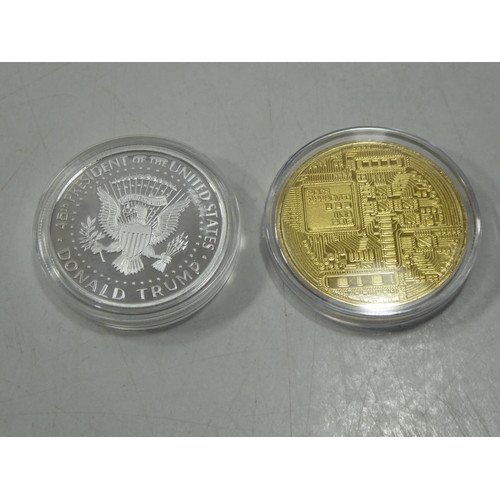 269a - Two Commemorative Coins Including Bitcoin and Donald Trump both in Cases