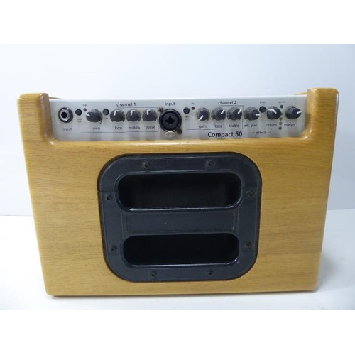 143 - AER compact 60 twin channel acoustic guitar amplifier with bag, power lead and guitar cable.