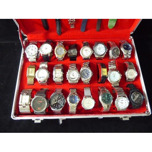 182 - Watch Display Case with Large Selection of Watches including Jeep, Platinum Insert, Jeep, Bench, Avi... 