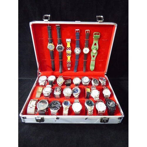 182 - Watch Display Case with Large Selection of Watches including Jeep, Platinum Insert, Jeep, Bench, Avi... 