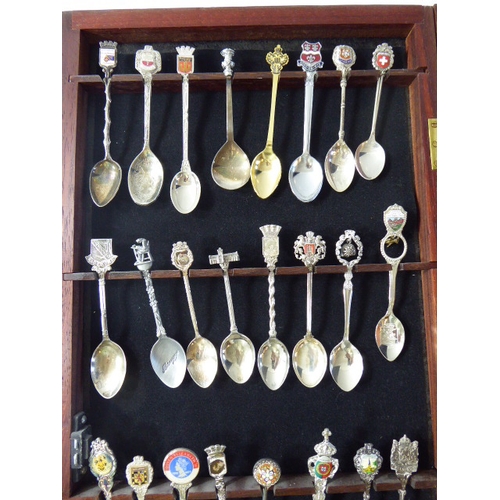 187 - Wall or Table Mounted Display Case complete with Selection of Decorative Spoons (25