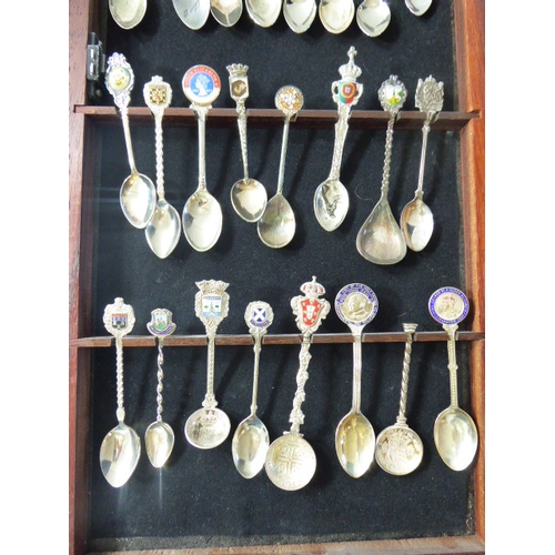 187 - Wall or Table Mounted Display Case complete with Selection of Decorative Spoons (25