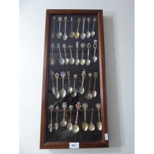 187 - Wall or Table Mounted Display Case complete with Selection of Decorative Spoons (25