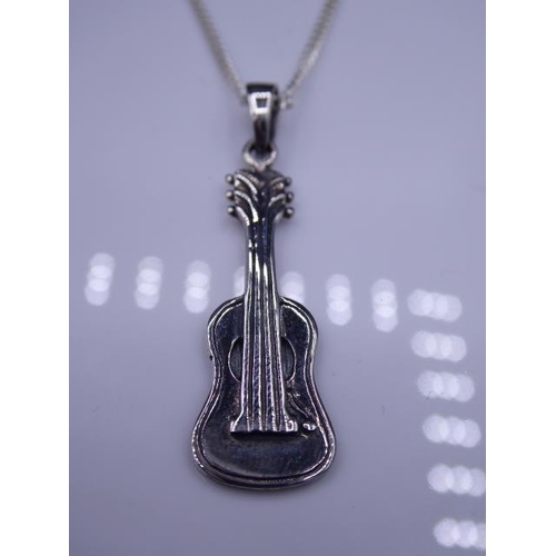 282 - Silver 925 Guitar Pendant and Chain in Presentation Box