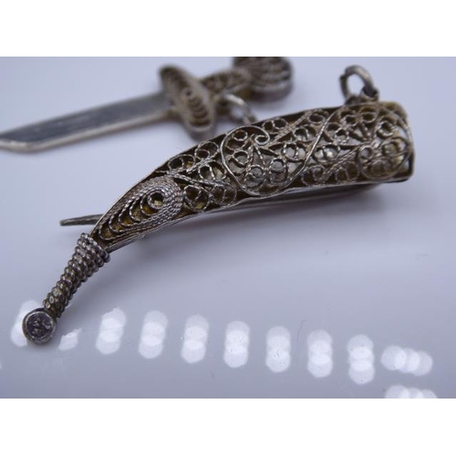 325 - Antique Silver Filigree Dagger brooch with removable dagger