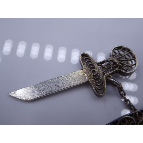 325 - Antique Silver Filigree Dagger brooch with removable dagger