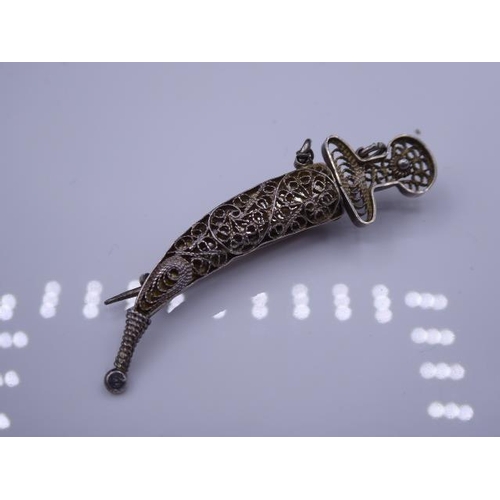 325 - Antique Silver Filigree Dagger brooch with removable dagger