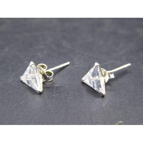 330 - Silver Trilliant Cut Clear CZ Earrings