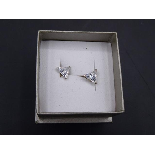 330 - Silver Trilliant Cut Clear CZ Earrings