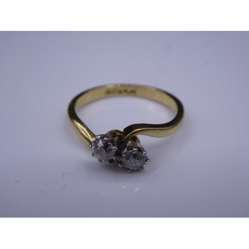 333 - Gold 18ct and Platinum twin entwined Diamond Promise Ring (Size O) Weight 3.27 grams