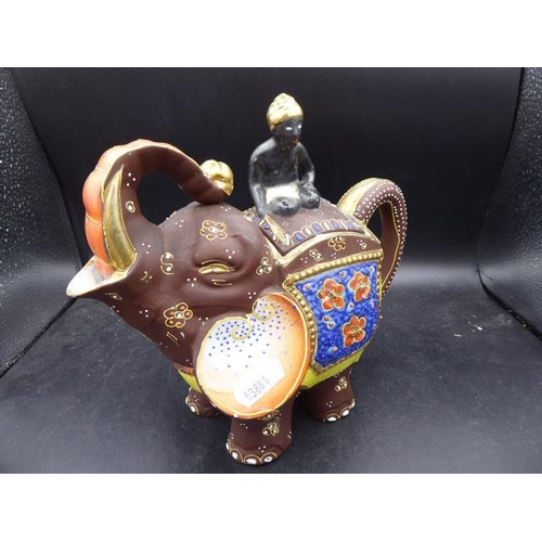 361 - Vintage Japanese Hand Painted Elephant Teapot with Man sat on the back