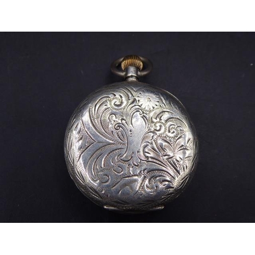 410 - London Silver 925 Cased Pocket Watch with Scroll Decoration