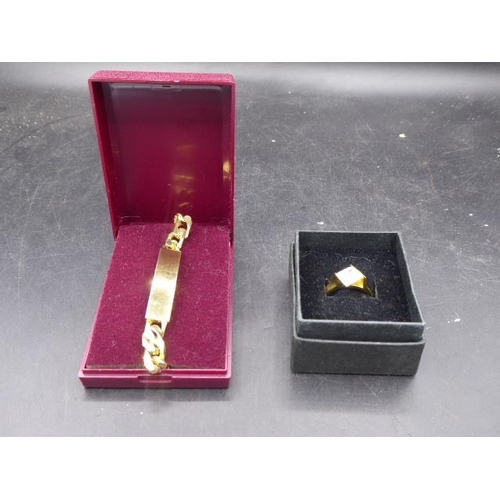 417 - Gold Plated Curb Link Bracelet and Ring both in Presentation Boxes