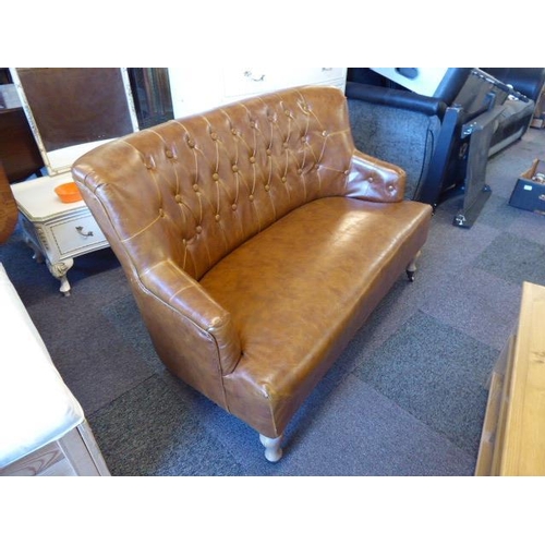 537 - Two Seater Brown Leather Pressed Back Sofa