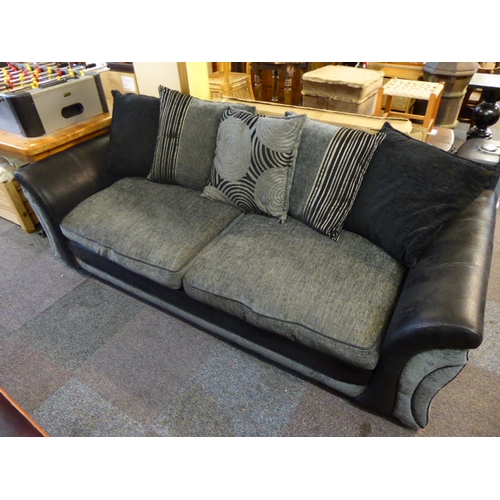 538 - Fabric 3 Seater Couch with Leather Arm Protectors and Cushions (91