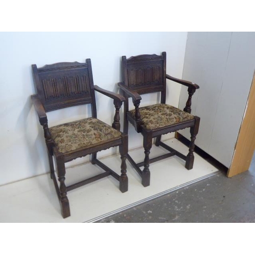 551 - Pair of Old Charm Style Oak Dinning Chairs with Fabric Seating