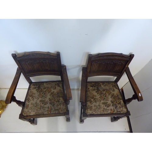 551 - Pair of Old Charm Style Oak Dinning Chairs with Fabric Seating