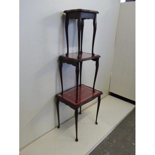 560 - Nest of 3 Side Tables with Red Leather Inlay