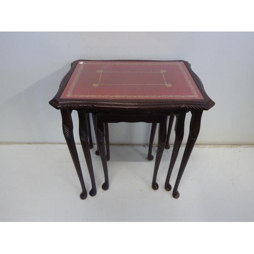 560 - Nest of 3 Side Tables with Red Leather Inlay