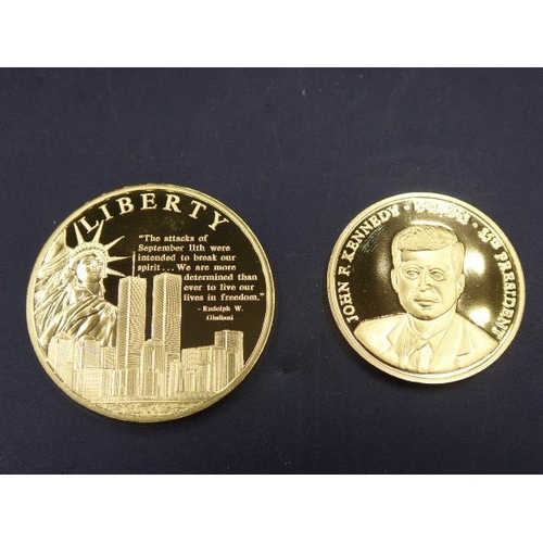 442 - Two Gold Plated American Proof Coins including John F Kennedy and Liberty complete with Certificates