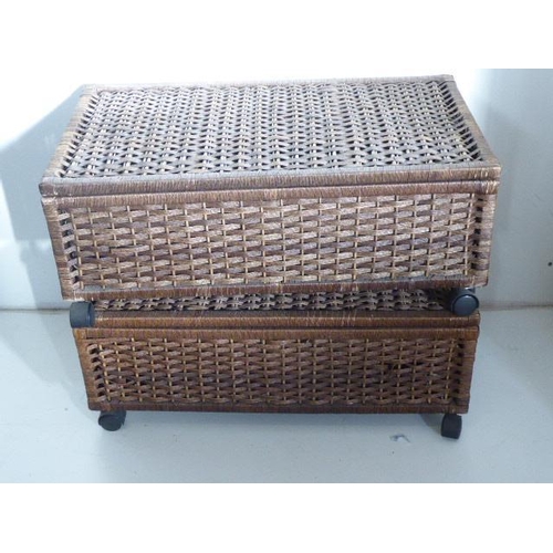 589 - Two wheeled Rattan storage boxes