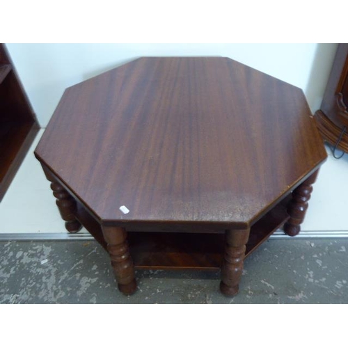 597 - Heavy Wooden Octagonal Side Table with Magazine Shelf