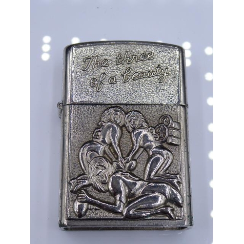 475 - Vintage Lighter with The inscription The Three of Beauty in Case