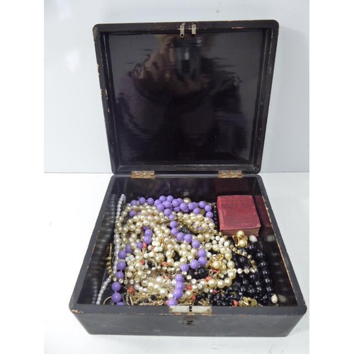 631 - Mixed Selection of unsorted Jewellery with Chain Mail purse complete with Black Lacquered Box with O... 