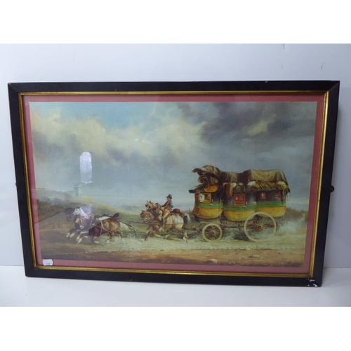 697 - Two Vintage Framed and Glazed French Prints depicting Horse and Carriages (28