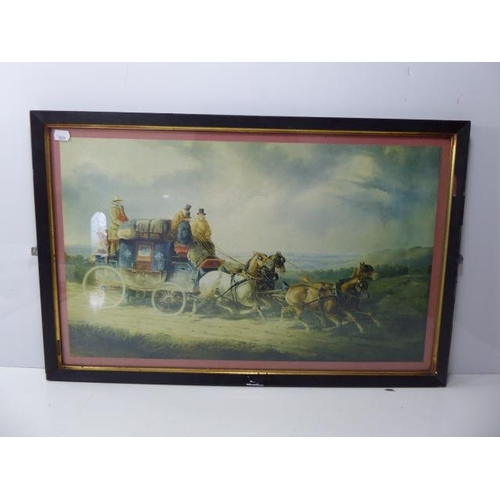 697 - Two Vintage Framed and Glazed French Prints depicting Horse and Carriages (28