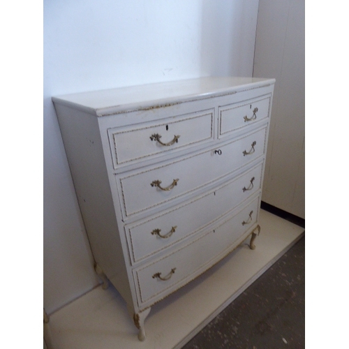 543 - Cream French Style Bow Fronted 5 Drawer Cabinet (44