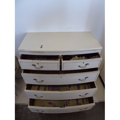 543 - Cream French Style Bow Fronted 5 Drawer Cabinet (44