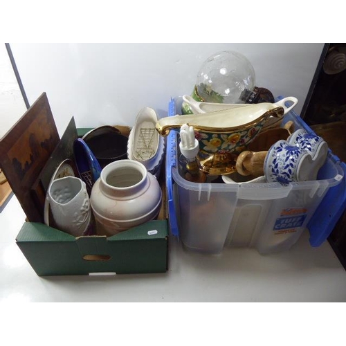 182 - Two Mixed Boxes Pottery,Glass,Plates And Other