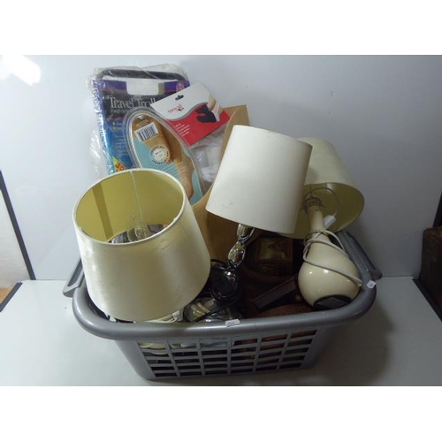 206 - Mixed Basket Lamps, Travel Trolley,Wooden Boxes And Other