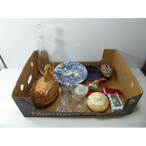 211 - Mixed Lot Including Egg Crock, Decanter, Blue & White Bowl and Lots More