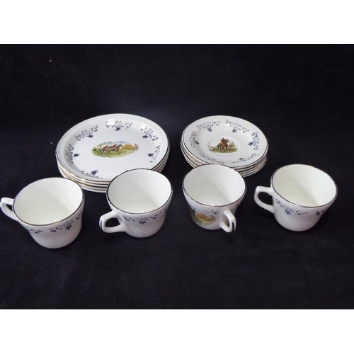 226 - Four Vintage Hunting Scene Cup,Saucer And Side Plate Set