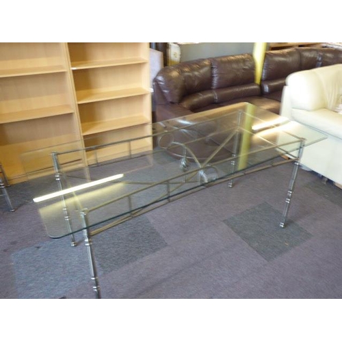 436 - Contemporary Wrought Iron Glass Topped Dinning Table with Six Matching Chairs (71