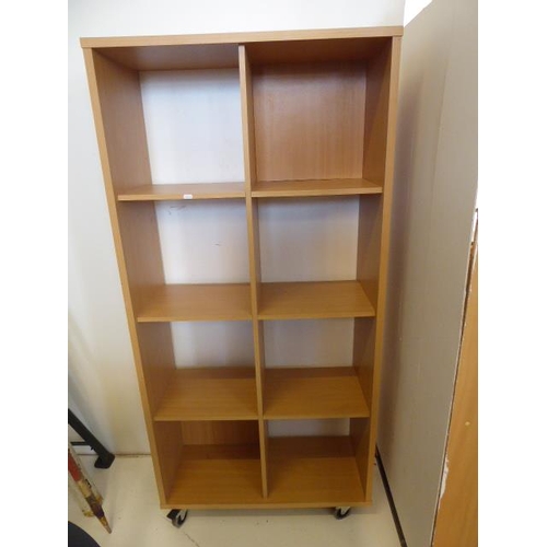 457 - Tall Wooden Storage Unit On Wheels For Books/CD/DVD/Figurines And Other Items Size 65.5