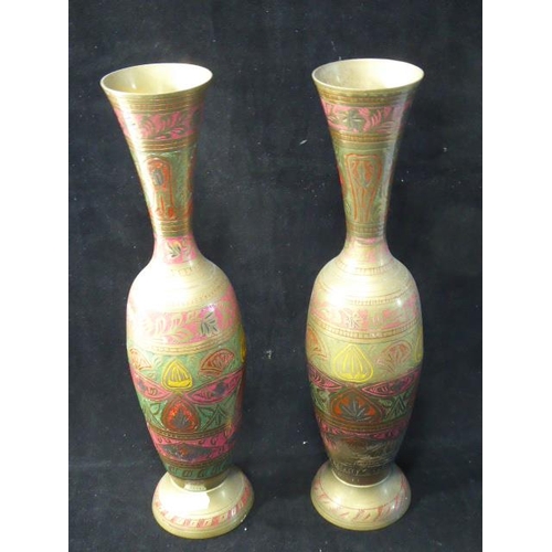 432 - Pair of Mid Century Brass enameled Vases (14