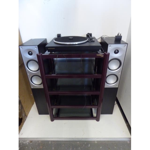 466 - Marantz Turntable With Two Mordaunt-Short Advent 906 120w Tall Speakers With Target Audio Five Tier ... 