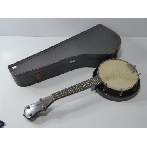 467 - Vintage Banjo Ukulele, Complete With Leather Case and Beginners Book